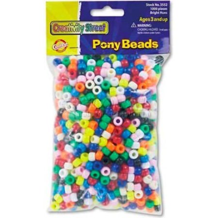 THE CHENILLE KRAFT CO Chenille Kraft Pony Beads, Plastic, 6mm x 9mm, Assorted Colors, 1000/Pack 3552